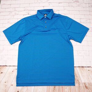 FootJoy Golf Polo Shirt Mens Size Medium Blue Striped Performance Poly Spandex